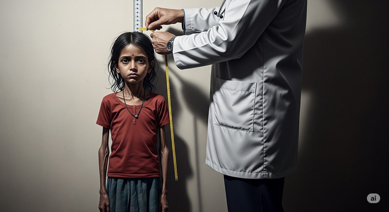 An image showing a malnourished Indian girl, symbolizing the stunted growth and scars of neglect faced by motherless daughters.