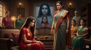 An image showing a young motherless bride struggling while navigating in-law dynamics without her mother's support.